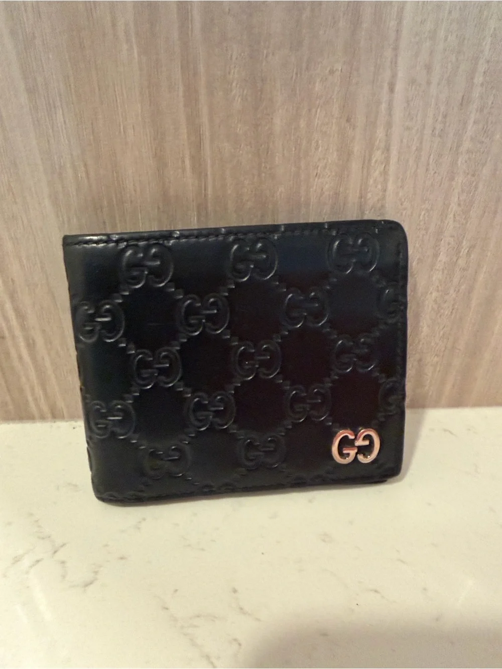 Gucci Black Embossed GG Leather Wallet with Silver-Tone Logo